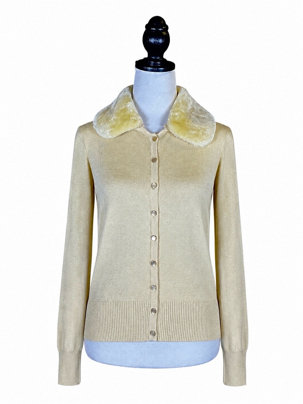 Voodoo Vixen Retro Glam Pin-Up Rockabilly Psychobilly Preppy Faux Fur Cardigan L - Picture 2 of 8